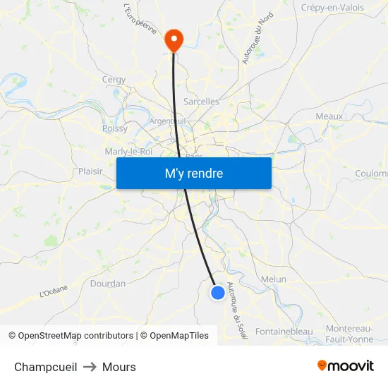 Champcueil to Mours map