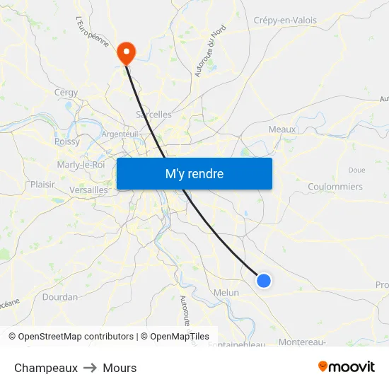 Champeaux to Mours map