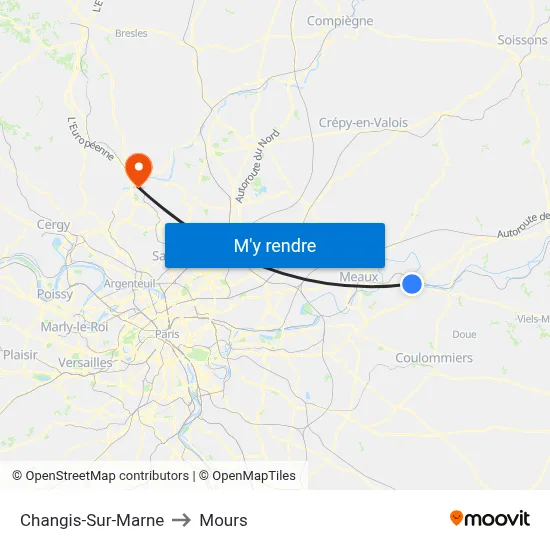 Changis-Sur-Marne to Mours map