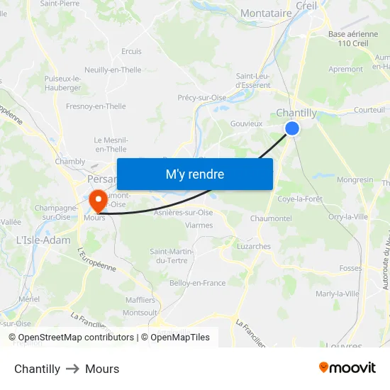 Chantilly to Mours map