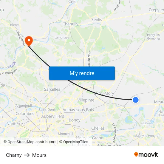 Charny to Mours map