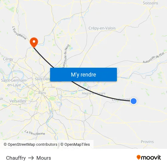 Chauffry to Mours map