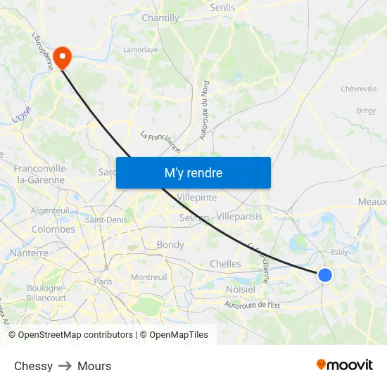 Chessy to Mours map