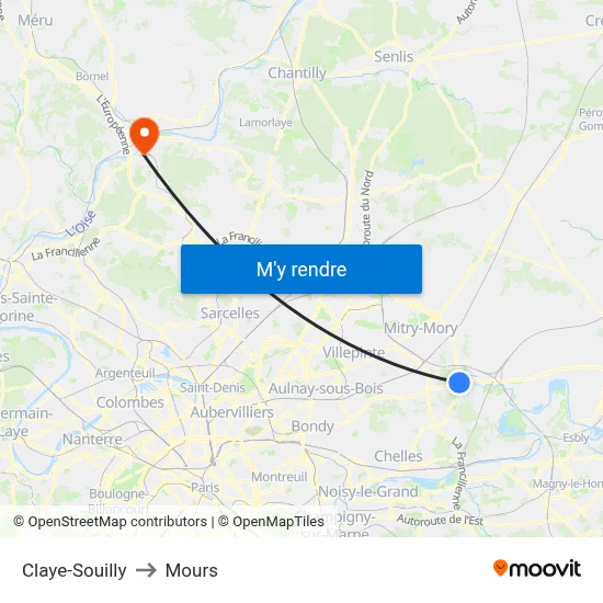 Claye-Souilly to Mours map