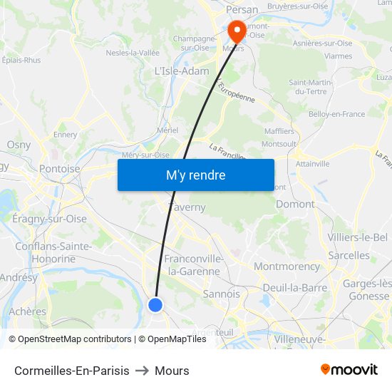 Cormeilles-En-Parisis to Mours map