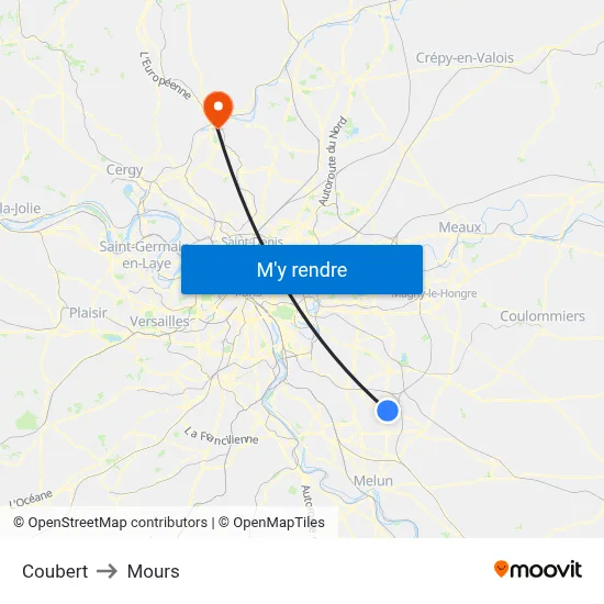 Coubert to Mours map