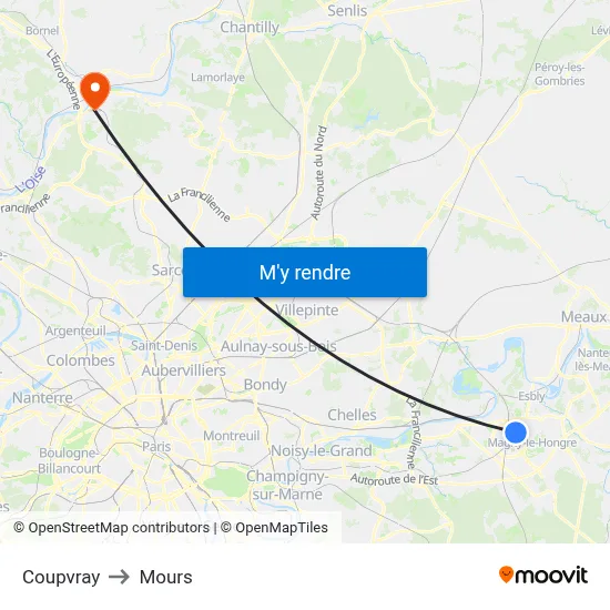 Coupvray to Mours map