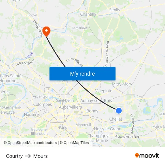 Courtry to Mours map