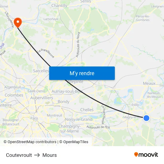Coutevroult to Mours map