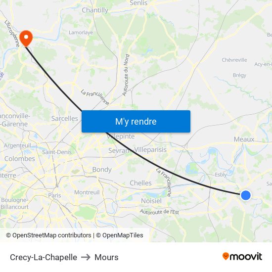 Crecy-La-Chapelle to Mours map