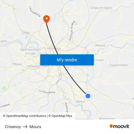 Crisenoy to Mours map