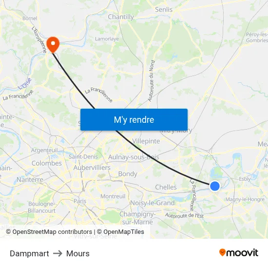 Dampmart to Mours map