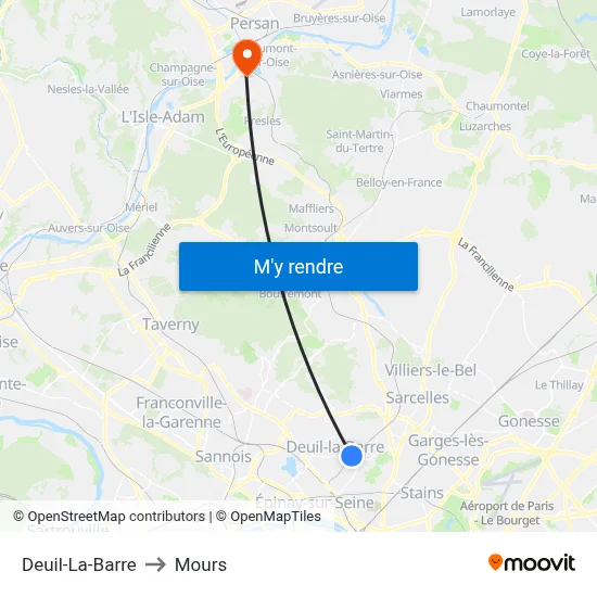 Deuil-La-Barre to Mours map