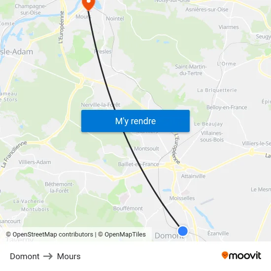 Domont to Mours map