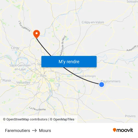 Faremoutiers to Mours map