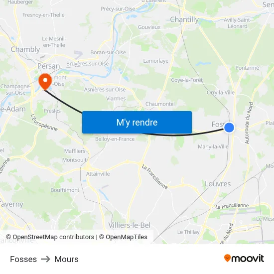 Fosses to Mours map