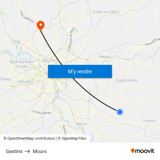 Gastins to Mours map