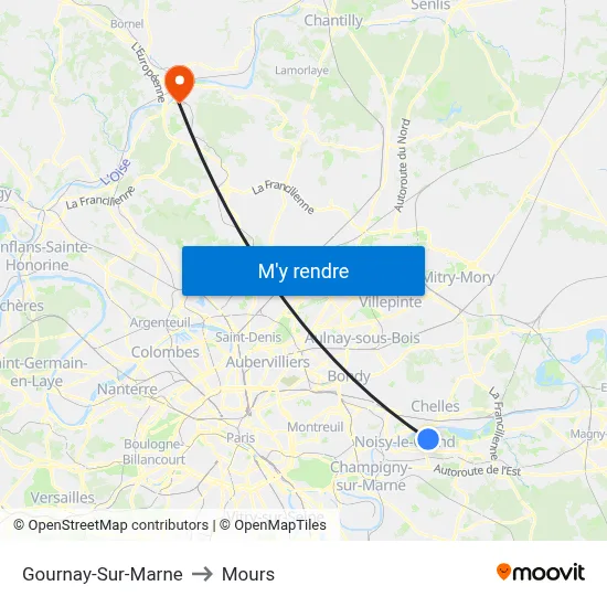 Gournay-Sur-Marne to Mours map
