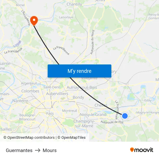 Guermantes to Mours map