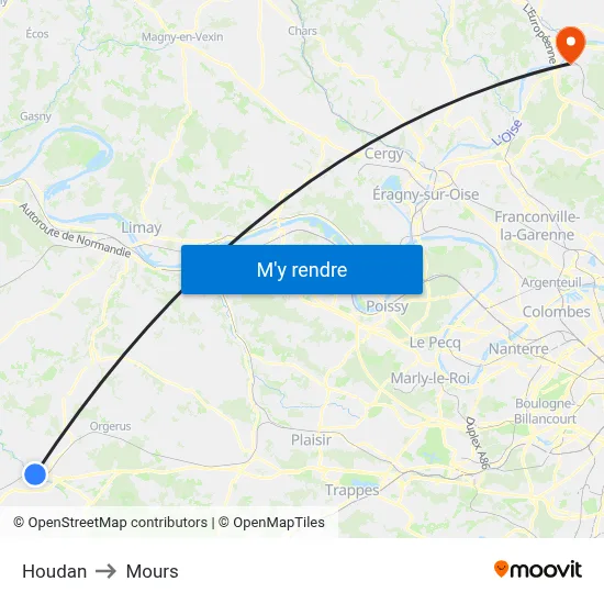 Houdan to Mours map