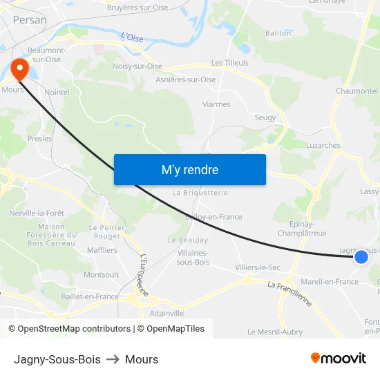 Jagny-Sous-Bois to Mours map