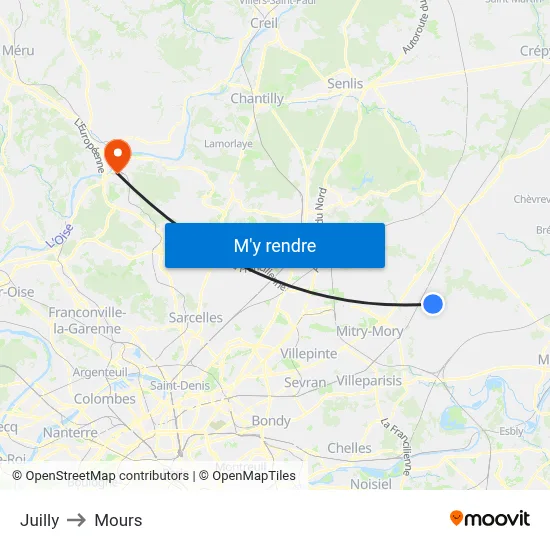 Juilly to Mours map