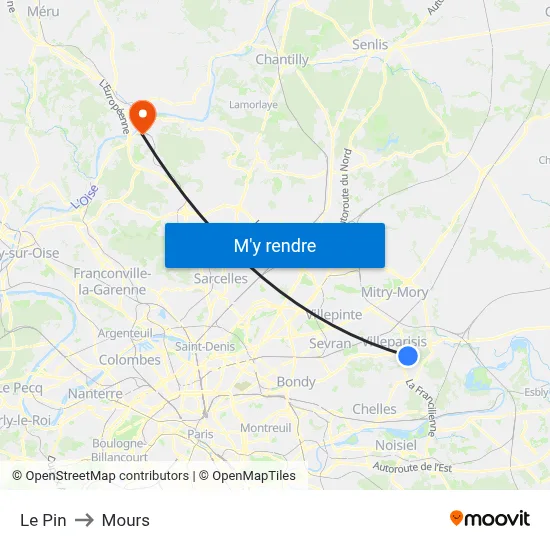 Le Pin to Mours map