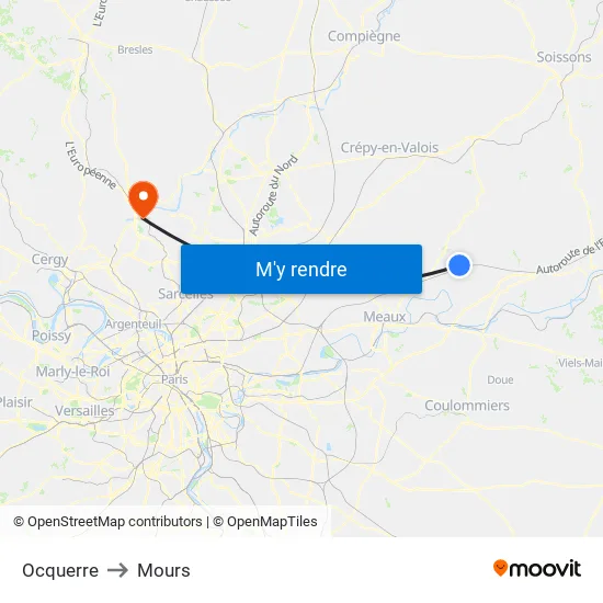 Ocquerre to Mours map