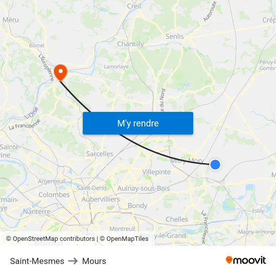 Saint-Mesmes to Mours map