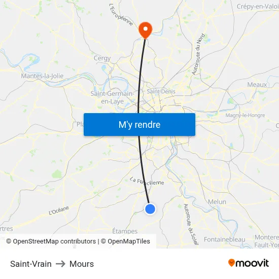 Saint-Vrain to Mours map