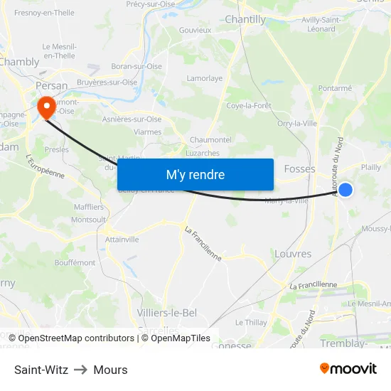 Saint-Witz to Mours map