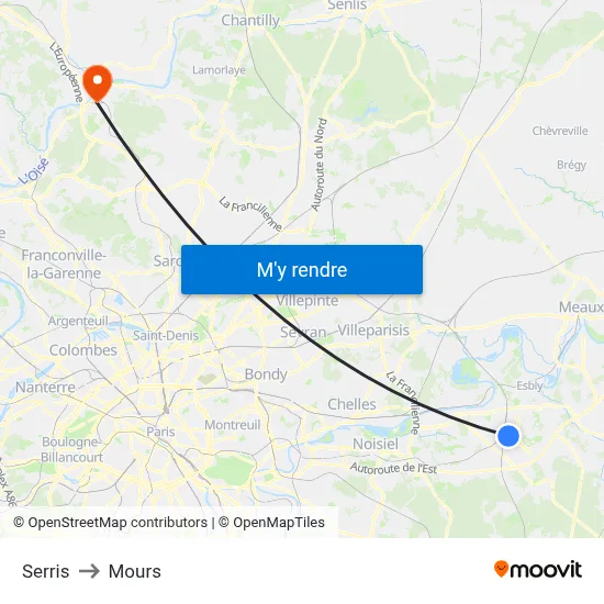 Serris to Mours map