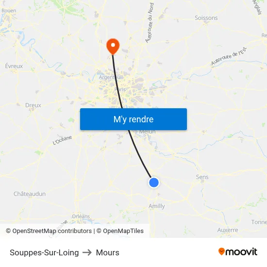 Souppes-Sur-Loing to Mours map