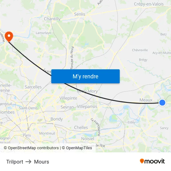 Trilport to Mours map