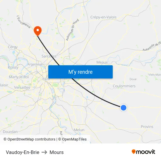 Vaudoy-En-Brie to Mours map