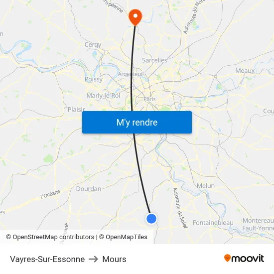 Vayres-Sur-Essonne to Mours map