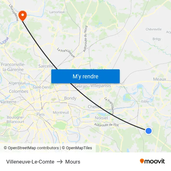 Villeneuve-Le-Comte to Mours map