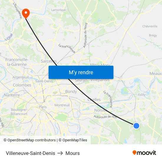 Villeneuve-Saint-Denis to Mours map