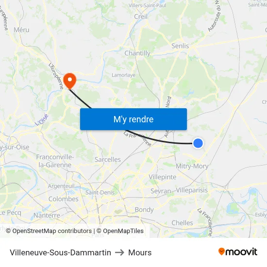 Villeneuve-Sous-Dammartin to Mours map