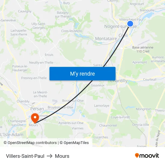 Villers-Saint-Paul to Mours map