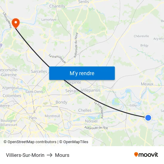 Villiers-Sur-Morin to Mours map