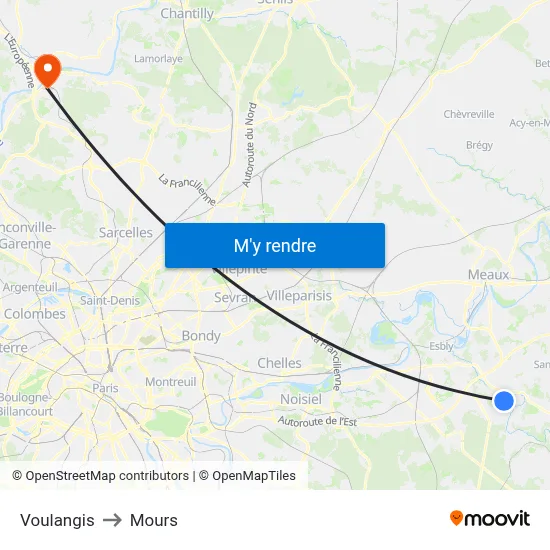 Voulangis to Mours map