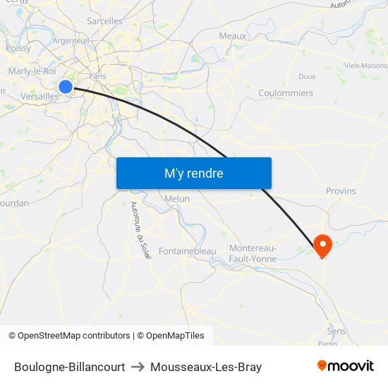 Boulogne-Billancourt to Mousseaux-Les-Bray map