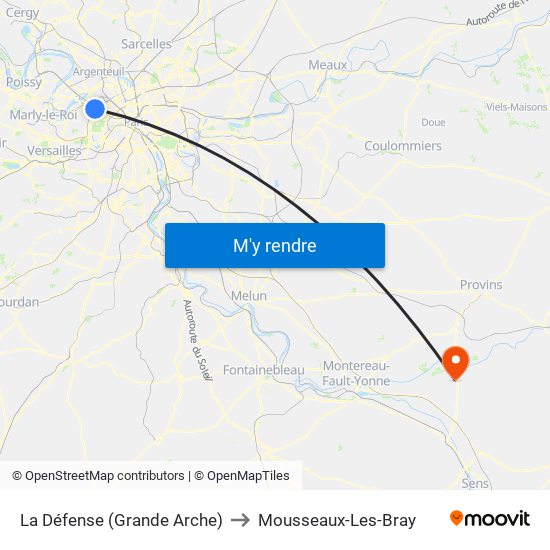 La Défense (Grande Arche) to Mousseaux-Les-Bray map