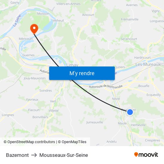 Bazemont to Mousseaux-Sur-Seine map