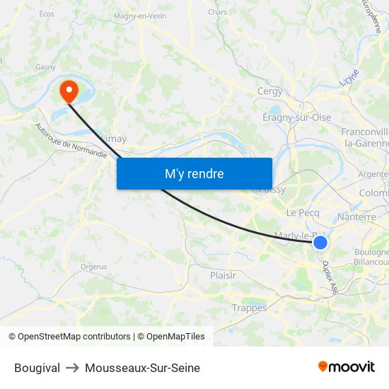 Bougival to Mousseaux-Sur-Seine map