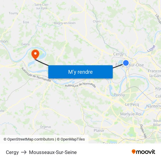 Cergy to Mousseaux-Sur-Seine map