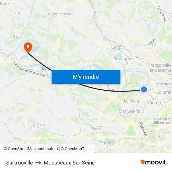 Sartrouville to Mousseaux-Sur-Seine map