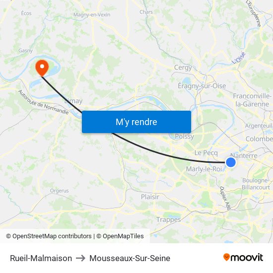 Rueil-Malmaison to Mousseaux-Sur-Seine map