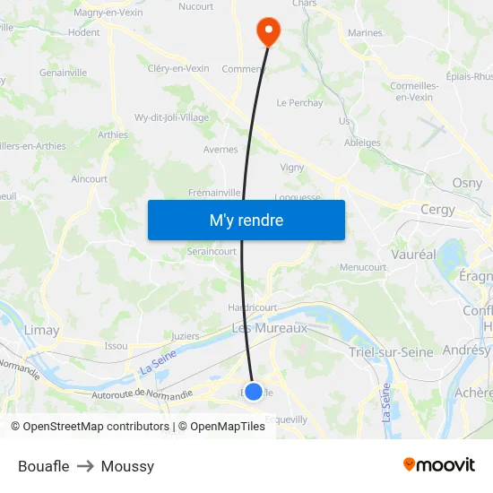 Bouafle to Moussy map